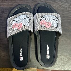 Hello Kitty Black and Silver Kids Slide Sandals